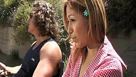 Milf kat gets fucked and cumshot outdoors