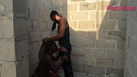 submissive black slave in outdoor bondage domination