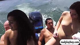 Cute teens enjoy foursome on speedboat