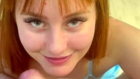 Redhead neighbor gets a birthday cock as a surprise gift