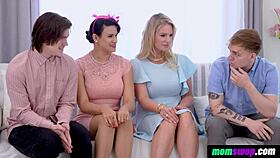 Momswop - stepsons swapping hot step moms in living room gossip! 😜