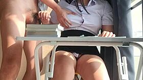 Student gets disturbed while studying, leading to deepthroat blowjob with teacher in homemade asian couple scene