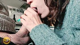 Valentine's breakfast turns into real homemade blowjob fun. Babe swallows big load.