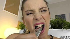 Katerina Hartlova licks her shoes and masturbates with heels and toy.