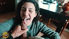 Valentine's breakfast turns into real homemade blowjob fun. Babe swallows big load.