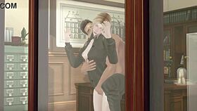 The boss seduces the housewife at the office.