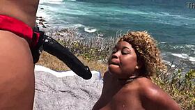 Porsha Carrera whips out big strapon to dominate Nina Rivera outdoors.