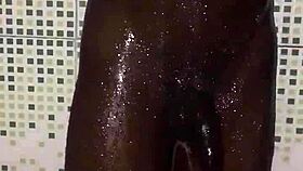 quick masturbation with monster cock before shower