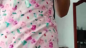 Model in Sexy Pink Pajamas Poses Innocently