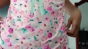 Model in Sexy Pink Pajamas Poses Innocently