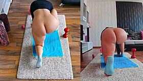Wow! Dual Cam Naked Yoga Workout with Fat Milf Spreading Big Ass Wide!