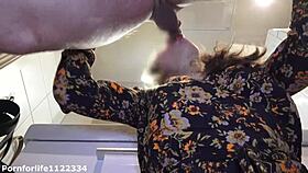 came to see my neighbor, and he ripped off my panties to pound me hard in the toilet.