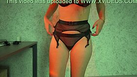 Hottest lingerie try on haul with brunette in stockings