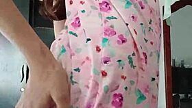 Model in Sexy Pink Pajamas Poses Innocently