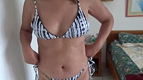 Beautiful Stepmother Feels Excited Showing Off On The Beach