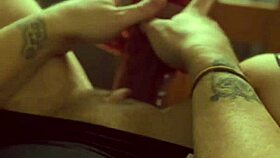 Blonde in stockings flashes pussy at window while dirty talking and ripping clothes