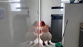 Brazilian employee squats with a delicious ass in voyeur scene