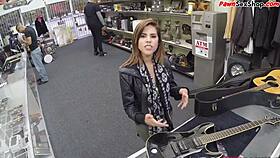 petite brunette licks ass then gets doggy fucked at work