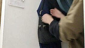 watch me sneak around the shop to jerk my big cock solo