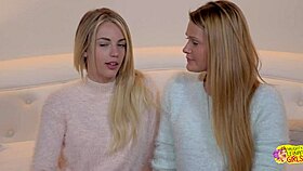 One lesbian friend uses a sex toy while licking the other's pink pussy