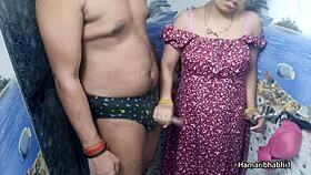 can you believe this indian bhabhi's handjob makes her husband cum on her blue panties in the bathroom?