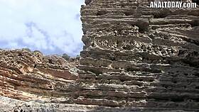 Anal creampie outdoors on our wild holiday trip!