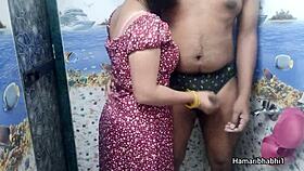 can you believe this indian bhabhi's handjob makes her husband cum on her blue panties in the bathroom?