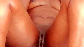 perfect ebony pussy masturbation, wet and dripping despite the fat slut's assfucking