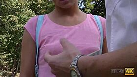 Hey, this stud watches his girlfriend get nailed for cash in a close-up blowjob