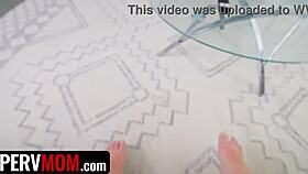 Stepmother rests in bed with night mask as stepson enters and touches her