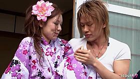 Traditional japan step-mom gives boy first blowjob?