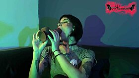 Alien girl performs sloppy deepthroat intensely