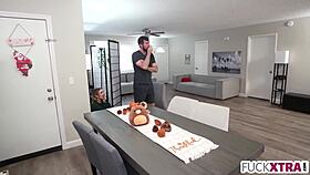 Mischievous Petite 18+ Pornstar Caught Tall Stepbro Jerking Off, Leads To Fucking And Deepthroat