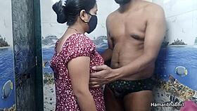 can you believe this indian bhabhi's handjob makes her husband cum on her blue panties in the bathroom?