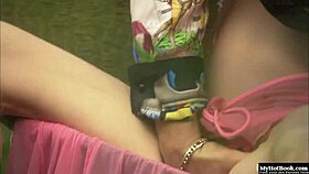 Beautiful redhead lady enjoys hard doggystyle outdoor sex.