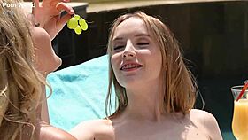 poolside fun, wanna see bffs polly yangs and merida sat share a glass toy?