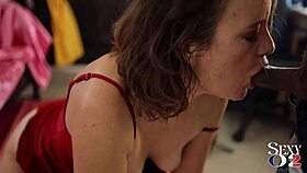 1709 - french amateur slut in leather pants and satin dress does clothed doggystyle blowjob and rimming