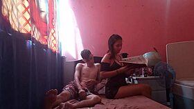 My latina stepsister asks for homework help, then I cum on her face in this homemade roleplay