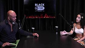 Latina Bibi Hourani shows hairy pussy and takes cum in mouth from Russian guy