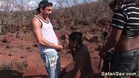 Can you handle this threesome fuck orgy with an African babe and big cocks outdoors?