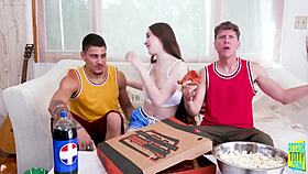 Hazel Moore has risky sex with stepbrother in the room