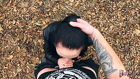 Long-haired brunette teen in leather leggings. Did you get facefucked outdoors?