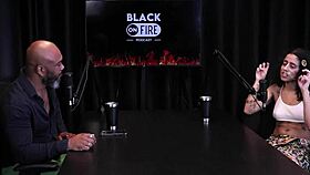 Latina Bibi Hourani shows hairy pussy and takes cum in mouth from Russian guy