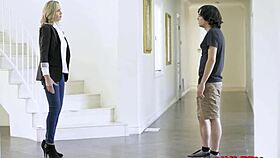 Protective stepmom faces spoiled bully with big tits. Bent over action unfolds, wow! 😳