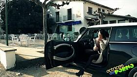 lara and the car salesman in a mini adventure.