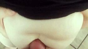 Beautiful girl flashes and sucks in the garage