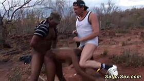 Can you handle this threesome fuck orgy with an African babe and big cocks outdoors?