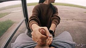 Risky Public Blowjob on a Bus Station