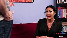 Hey, check out this voyeur cfnm amateur milf seducing a wanker who wanks on her in heels stockings femdom seduction