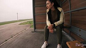 Risky Public Blowjob on a Bus Station